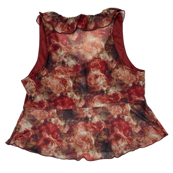 Mesh Tie Front Rose Print Tank Top by Rebellious Dreamer - Size L - Picture 3 of 5